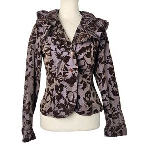 Anne Fontaine Ruffled Floral Print Blazer Jacket Womens Size 1 Medium Whimsigoth